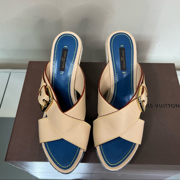 Louis Vuitton Denim Leather Wedge Sandal - Picture 11 of 15